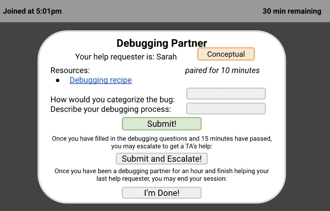 Sketch of debugging partner view