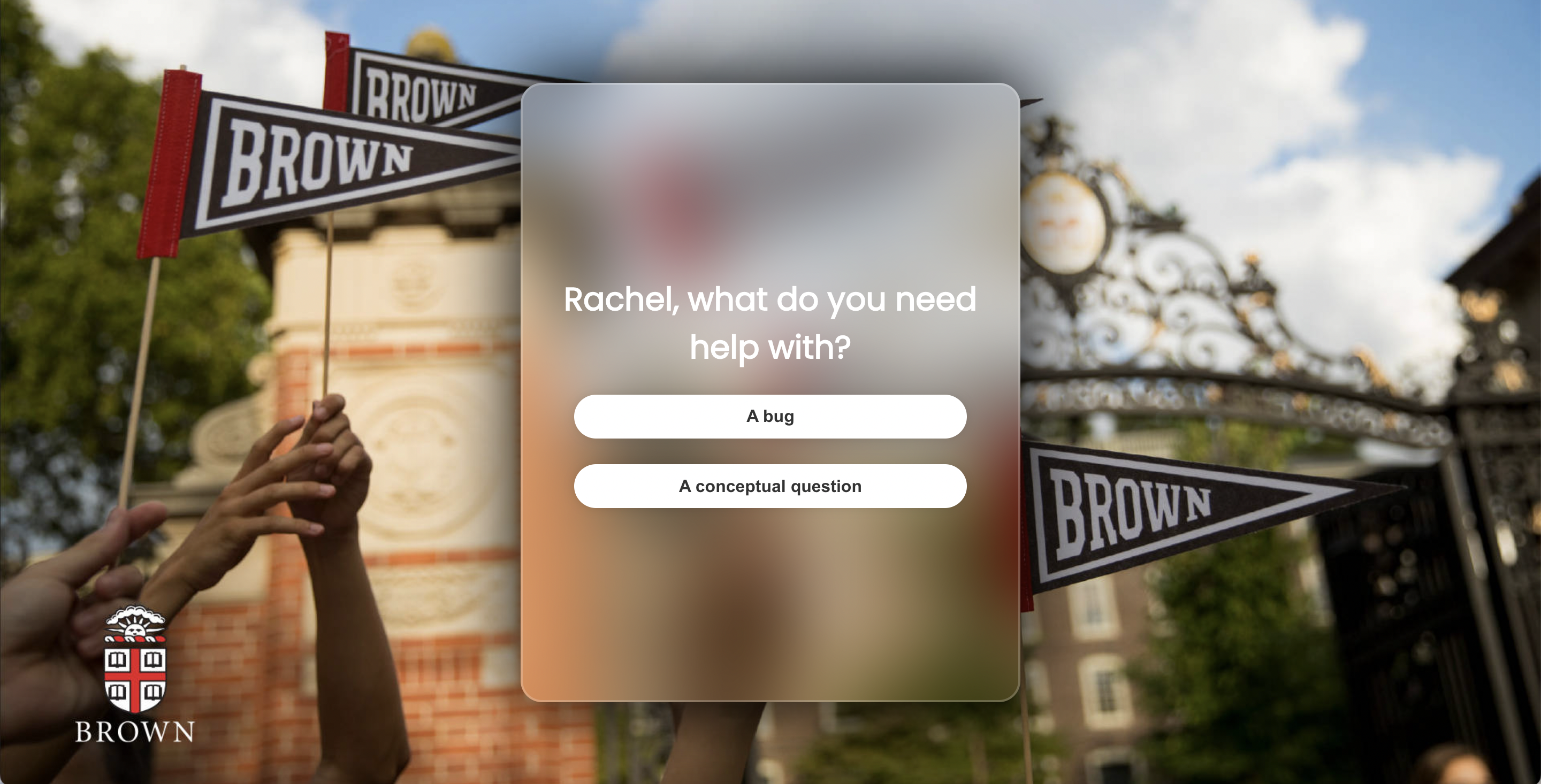 Website help requester question selection screen