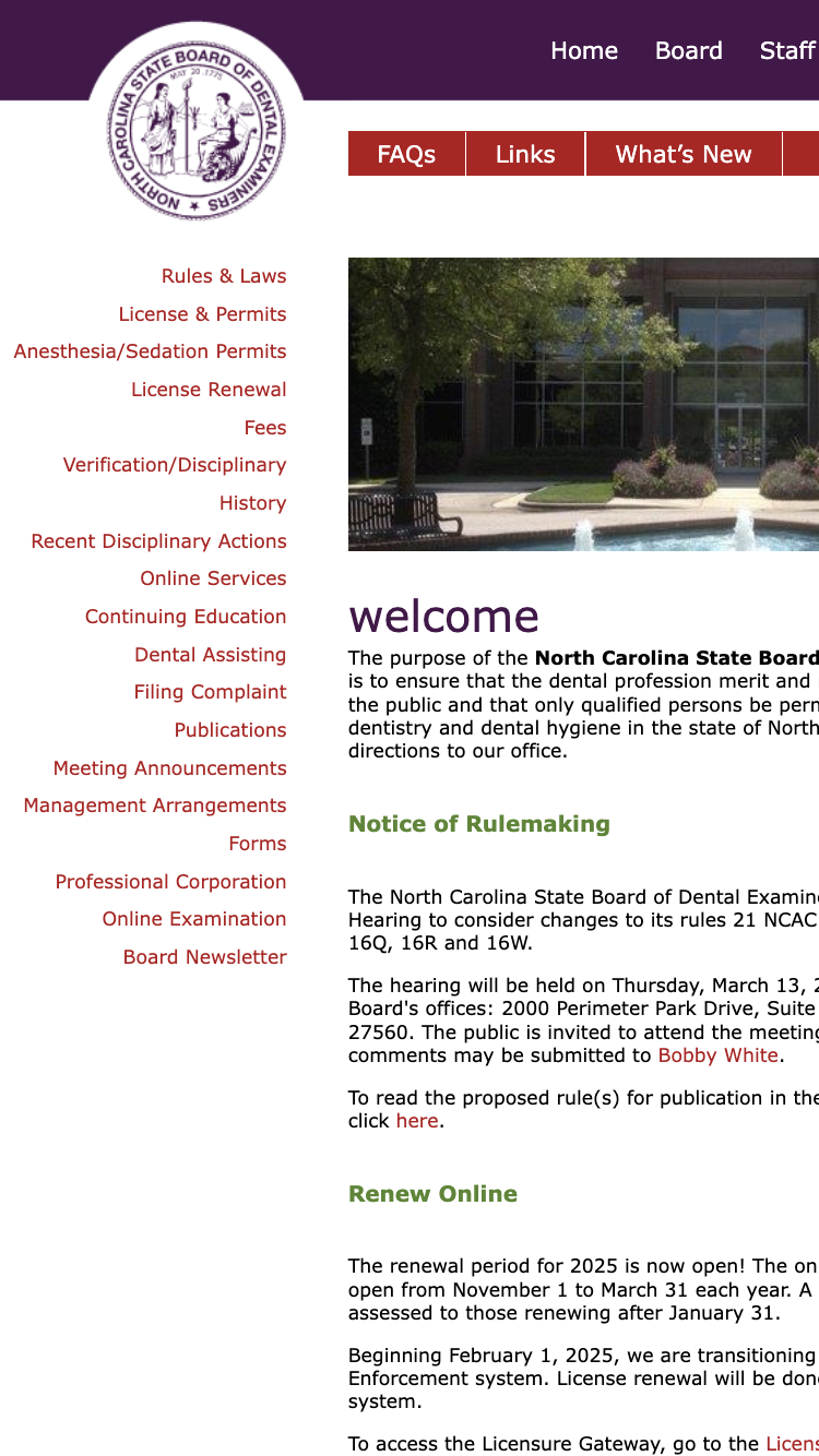 Screenshot of NCSBDE website from phone