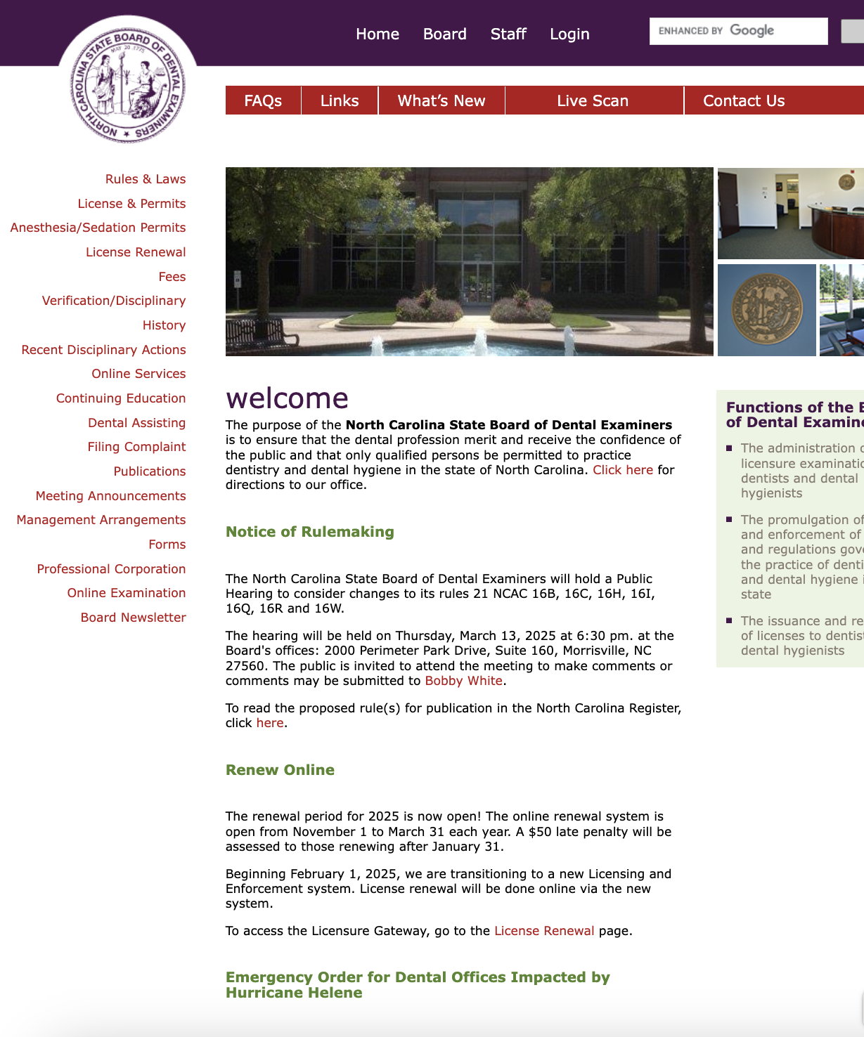 Screenshot of NCSBDE website from tablet