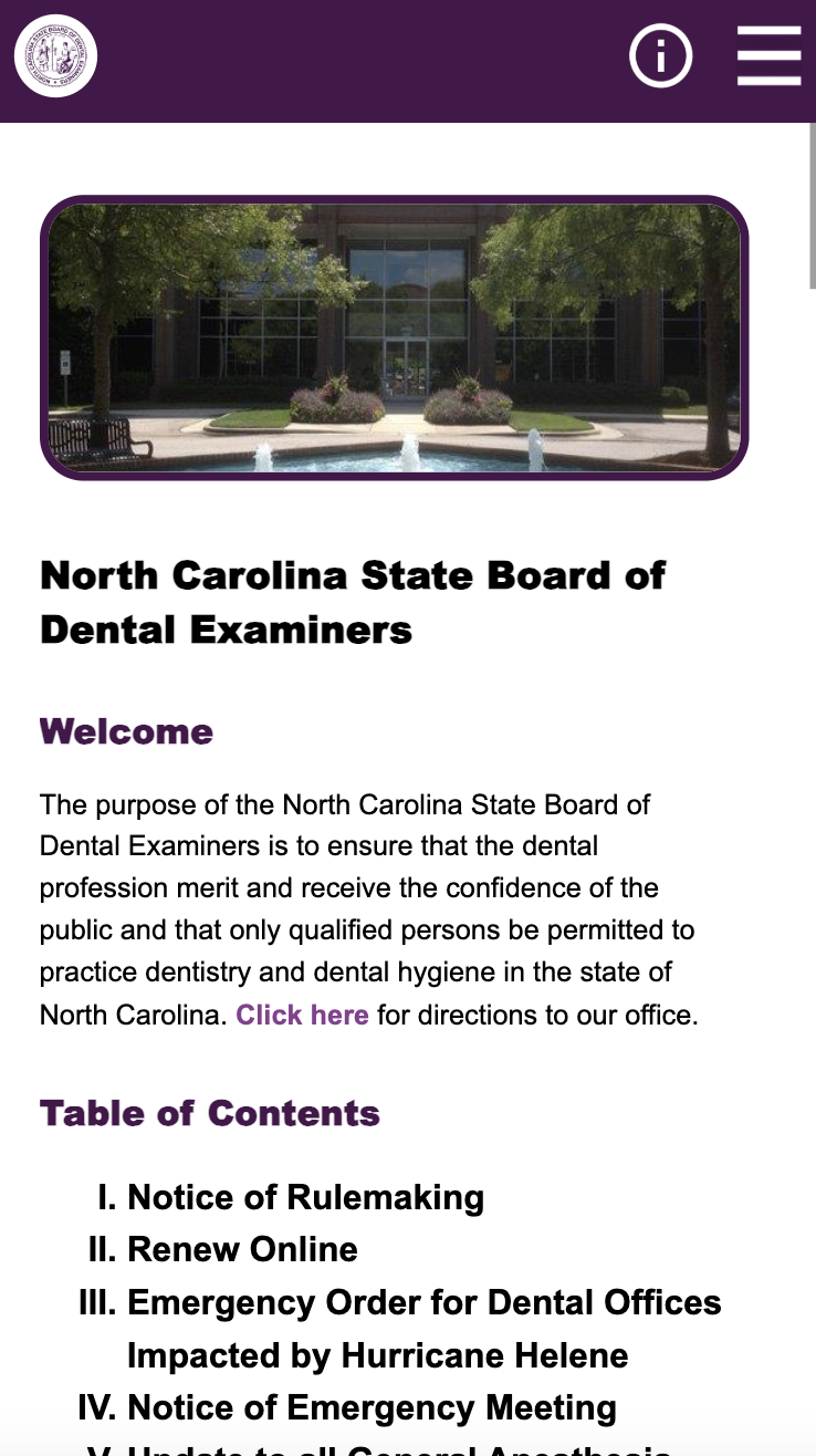Screenshot of redesigned NCSBDE with mobile dimensions