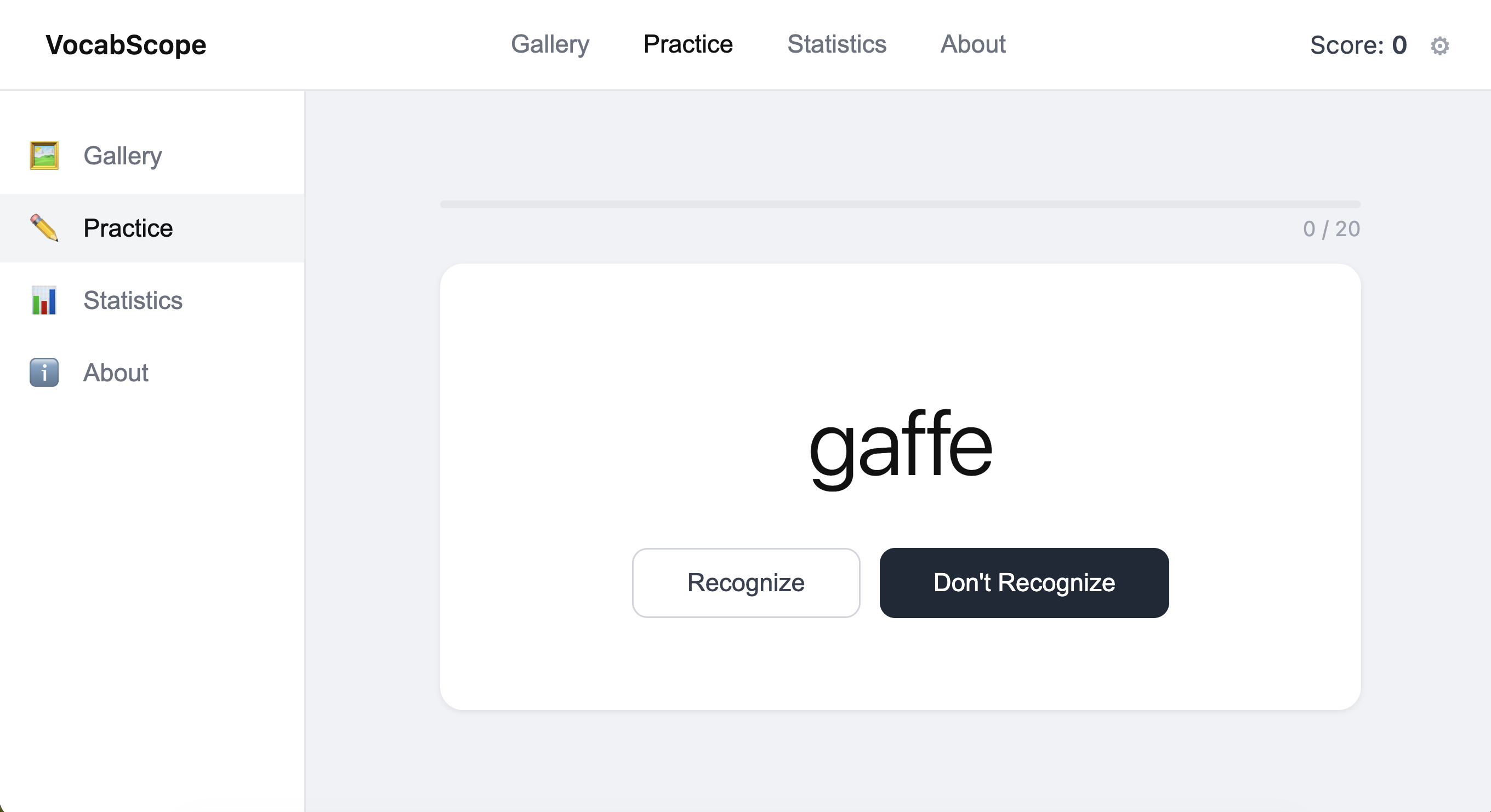 Screenshot of the vocab scope game